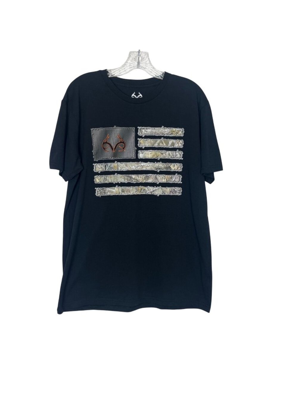 Realtree Flag Tshirt Mens Large Black Camo American Design Patriotic